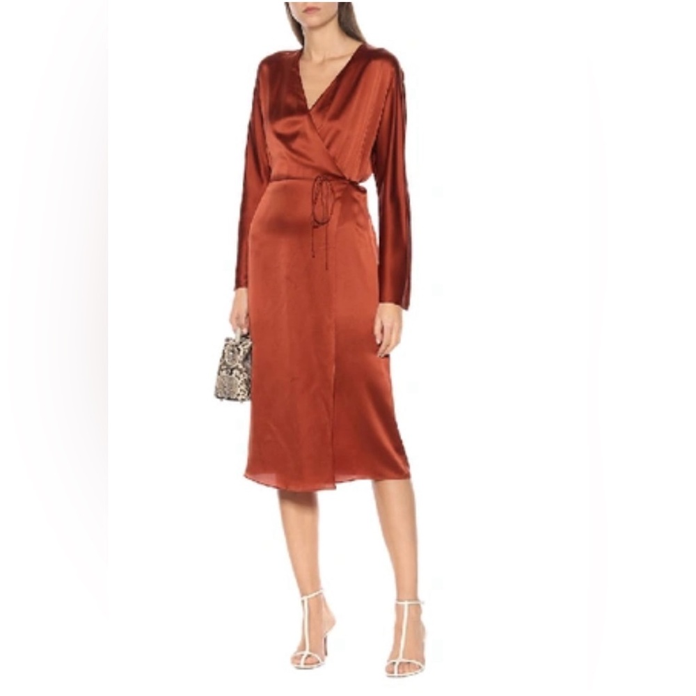 BNWT VINCE LONG SLEEVE SILK WRAP DRESS IN BRICK ~ Small